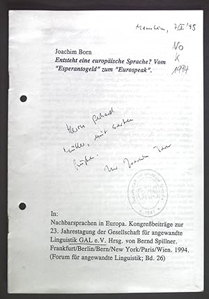 Seller image for Entsteht eine europische Sprache? Vom "Esperantogeld" zum "Eurospeak". aus: Nachbarsprachen in Europa. for sale by books4less (Versandantiquariat Petra Gros GmbH & Co. KG)