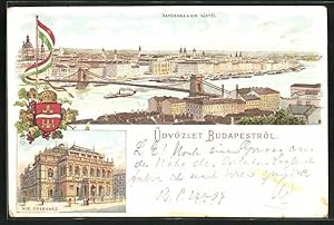 Lithographie Budapest, Kir. Operaház / Opernhaus, Panorama a Kir Vártól