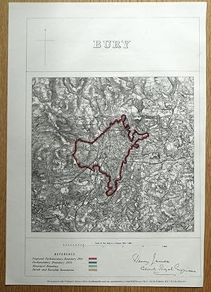 Antique Map BURY, LANCASHIRE, Tottington, Heywood, Holcombe, Whitefield, 1868