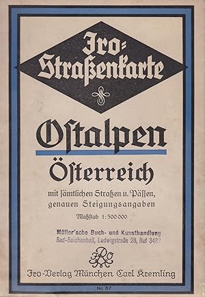 Imagen del vendedor de Ostalpen sterreich mit smtlichen Straen u. Pssen, genauen Steigungsangaben, Mastab 1 : 500 000 a la venta por Antiquariat Kastanienhof