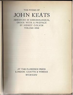 Image du vendeur pour The Poems of John Keats arranged in chronological order [.] Volume One [and] Volume Two [2 Volumes] mis en vente par City Bookshop ABA, ILAB, PBFA