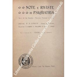 Bild des Verkufers fr Note e riviste di psichiatria. Diario del San Benedetto - Manicomio provinciale di Pesaro. Vol. I (Serie 3) zum Verkauf von Libreria Antiquaria Giulio Cesare di Daniele Corradi