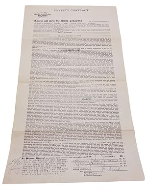 Imagen del vendedor de Document signed, royalty contract between Mills Music and Thomas (Fats) Waller and J.C. Johnson for the Song "Outside" a la venta por James Cummins Bookseller, ABAA