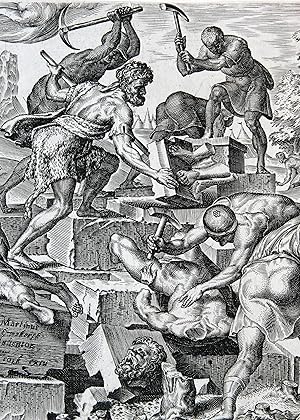 Biblical Print. Gideon and his men destroying the altar of Baal [Judg. 6:25-27].
