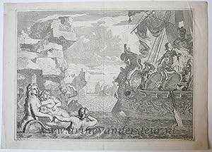 [Antique print, etching/ets] Odysseus and the mermaids/sirens (Odysseus en de sirenen), published...