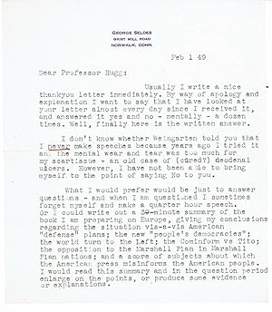 THE INVESTIGATIVE JOURNALIST GEORGE SELDES WRITES TO EDUCATOR HAROLD RUGG CONCERNING THE POSSIBIL...