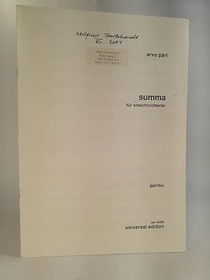 Bild des Verkufers fr Summa fr Streichorchester - Partitur ue 19836 zum Verkauf von ANTIQUARIAT Franke BRUDDENBOOKS