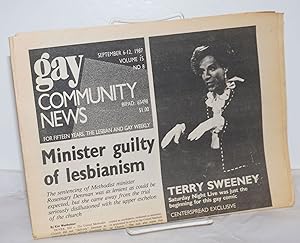 Immagine del venditore per GCN: Gay Community News; the weekly for lesbians and gay males; vol. 15, #8, September 6-12, 1987; Minister guilty of lesbianism venduto da Bolerium Books Inc.