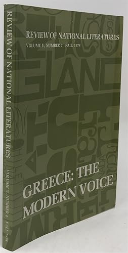 Immagine del venditore per Review of National Literatures Volume V, Number 2 Fall 1974: Greece the Modern Voice venduto da Oddfellow's Fine Books and Collectables