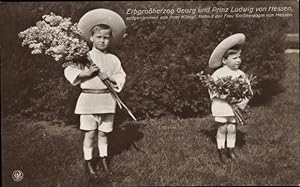 Ansichtskarte / Postkarte Erbgroßherzog Georg und Prinz Ludwig von Hessen als Kinder, Blumen