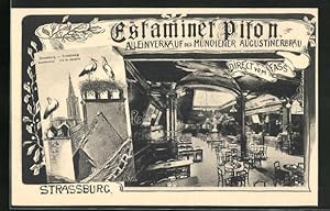 Carte postale Strassburg, Gasthaus Estaminet Piton, vue intérieure