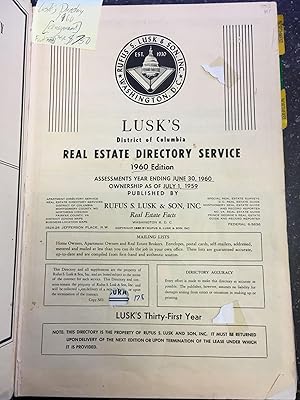Seller image for LUSK'S DISTRICT OF COLUMBIA REAL ESTATE SERVICE - 1960 EDITION for sale by Second Story Books, ABAA