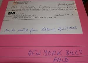 New York Bills Paid. Copies of Checks from Lady Colyton, Reimbursement Records, & related materia...