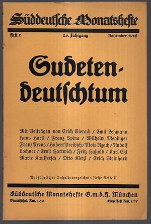 Image du vendeur pour Sddeutsche Monatshefte. 26. Jahrgang, Heft 2, November 1928: Sudetendeutschtum. mis en vente par Antiquariat Dennis R. Plummer