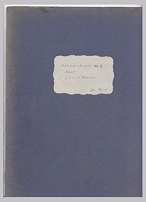 Bild des Verkufers fr Hndel - Sonate No. 2 B dur - Si bemol majeur - B flat major. 2 Violinen und Klavier (Sitt). Edition Peters No. 3119b. Herausgegeben von Hans Sitt, cop. 1909. Per Fadenheftung in blaue Pappe gefasst und diese mit montiertem Deckeltitelschild. zum Verkauf von GAENSAN Versandantiquariat