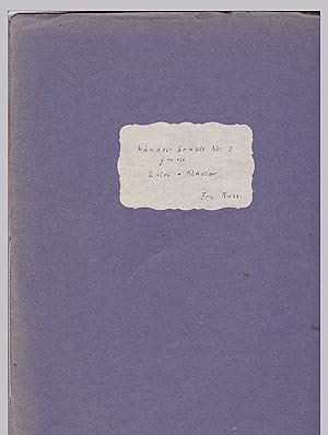 Bild des Verkufers fr Hndel - Sonate No. 3 G moll - Sol mineur. 2 Violinen und Klavier (Sitt). Edition Peters No. 3119c. Herausgegeben von Hans Sitt, cop. 1918. Per Fadenheftung in blaue Pappe gefasst und diese mit montiertem Deckeltitelschild. zum Verkauf von GAENSAN Versandantiquariat