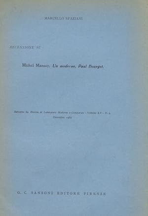 Immagine del venditore per Recensione su: Michel Mansuy, "Un moderne, Paul Bourget. venduto da Libreria Oreste Gozzini snc