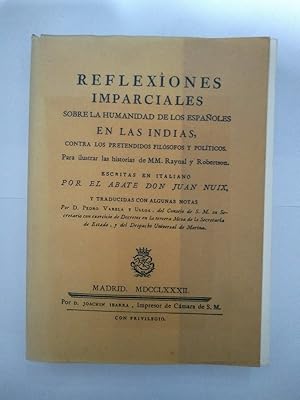 Imagen del vendedor de Reflexiones imparciales sobre la humanidad de los espaoles en las Indias a la venta por Libros Ambig