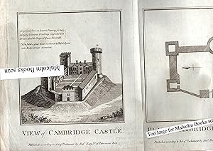1786 print of an Elizabethan Plan & View of Cambridge Castle