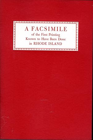Seller image for A Facsimile of the First Printing Known to Have Been Done in Rhode Island, A Letter from John Hammett to John Wright Printed at Newport in 1727 by James Franklin for sale by Dorley House Books, Inc.