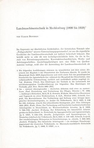 Bild des Verkufers fr Landmaschinentechnik in Mecklenburg (1800 bis 1959) zum Verkauf von Antiquariat Kastanienhof