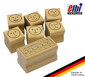 Elbi Stempelset: Smiley Gesamtset: 6 Smileys und 1 Erfolgsstempel Lehrerstempel aus Holz - S90