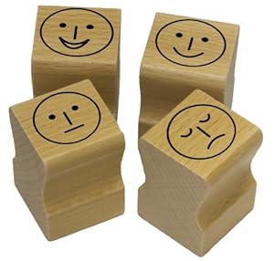 Elbi Stempelset- S88, 4 x Smileys / Mimik / Gesichter Lehrerstempel aus Holz