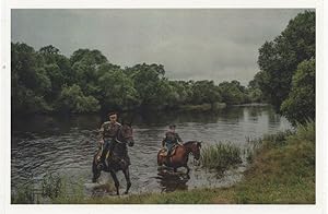 Chinese Border Military Horse Mounted River Army Award Art Postcard