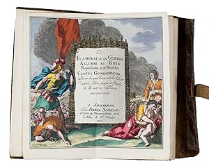 Seller image for Le flambeau de la guerre allumee au Rhin; representee en 36 nouvelles cartes geographiques, = De fakkel des oorlogs ontstoken aan den Rhyn; verbeeld in 36 nieuwe geographische landkaarten, Amsterdam, Petrus Schenk II, 1735. 8vo. With a double-page engraved title, two double-page engraved pages of text in Dutch and French, a folding engraved map and 36 double-page engraved maps; all coloured by hand. Original publisher's red sheepskin with a flap and wrapping band. for sale by ASHER Rare Books