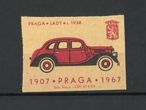 Bild des Verkufers fr Reklamemarke Praga Lady r. 1938, Ansicht eines roten Autos, Praga 1907-1967, Wappen zum Verkauf von Bartko-Reher