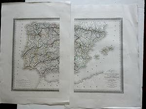 Kingdoms of Spain & Portugal in 2 sheets 1824 Vivien map
