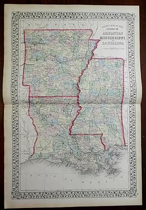 Arkansas Louisiana Mississippi American South New Orleans 1874 Mitchell map