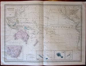 Oceania Australia New Zealand c.1860 large Dufour antique engraved color map