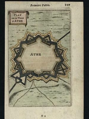 Ath Belgium city plan fortification 1672 hand color