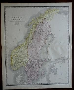 Sweden & Norway Scandinavia c. 1850 Philip large detailed map