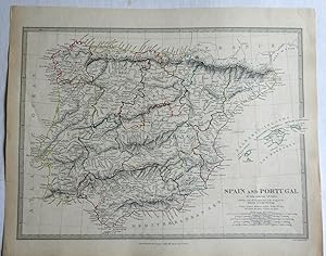 Spain Portugal Galicia Andalusia Catalonia Leon 1838 SDUK detailed antique map