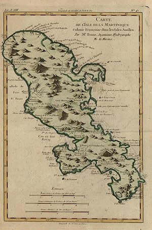 Martinique French Colony Lesser Antilles Caribbean Island 1780 Bonne map