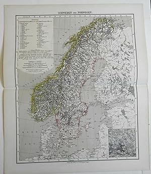 Sweden Norway Scandinavia Baltic Sea Stockholm 1874 Flemming detailed large map