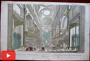 London England St Paul's Cathedral interior view c1760's old print vue d'optique