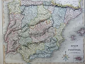 Spain & Portugal Andalusia Galicia Catalonia 1846 Gilbert & Archer engraved map