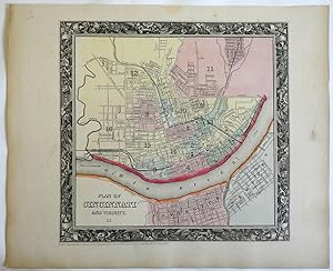 Cincinnati Ohio detailed city plan Covington Newport 1860 Mitchell map