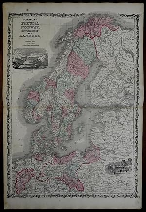 Scandinavia Sweden Denmark Norway Prussia 1862 Johnson & Ward map Scarce Issue