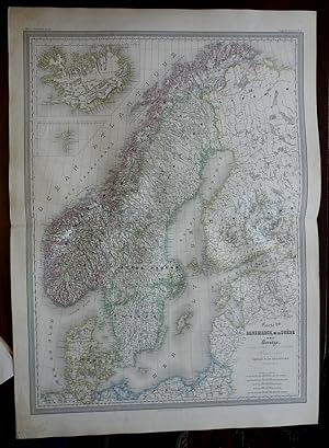 Scandinavia Denmark Sweden Norway Iceland Faroe Islands 1855 DuFour Folio map