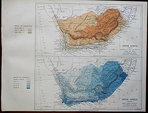 South Africa Cape Colony Boer Republics Elevation Rainfall 1886 Bartholomew map