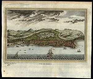 Dabhol Dabul India c.1750 birds-eye city view tall ships lovely hand color