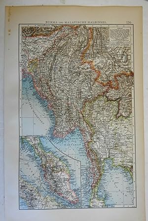 Southeast Asia Burma Myanmar Malaysia Thailand Siam 1898 detailed Andrees map