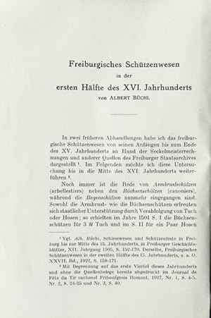 Bild des Verkufers fr Freiburgisches Schtzenwesen in der ersten Hlfte des XVI. Jahrhunderts. zum Verkauf von Franz Khne Antiquariat und Kunsthandel