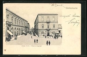 Cartolina Caltanissetta, Corso Vittorio Emanuele - Posta e telegrafo