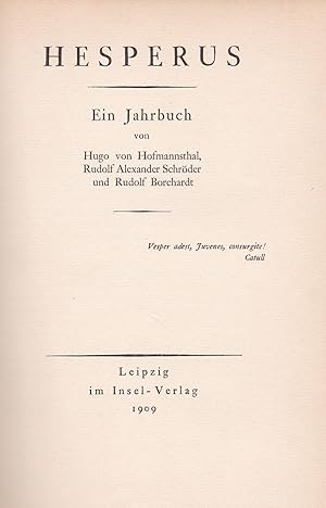 Bild des Verkufers fr Hesperus. Ein Jahrbuch zum Verkauf von Antiquariat Kastanienhof
