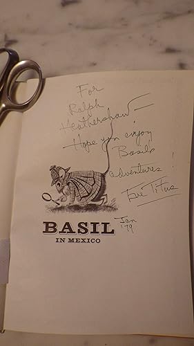 Seller image for Basil in MEXICO : A Basil Of Baker Street Mystery , SIGNED By Eve Titus, ILLUSTRATED BY Paul Galdone , RARE , ILLUSTRATED Blue & Red CVR HARDBACK OF BASIL,English Mouse Detective IN SHERLOCK HOLMES ATTIRE & PIPE, for sale by Bluff Park Rare Books